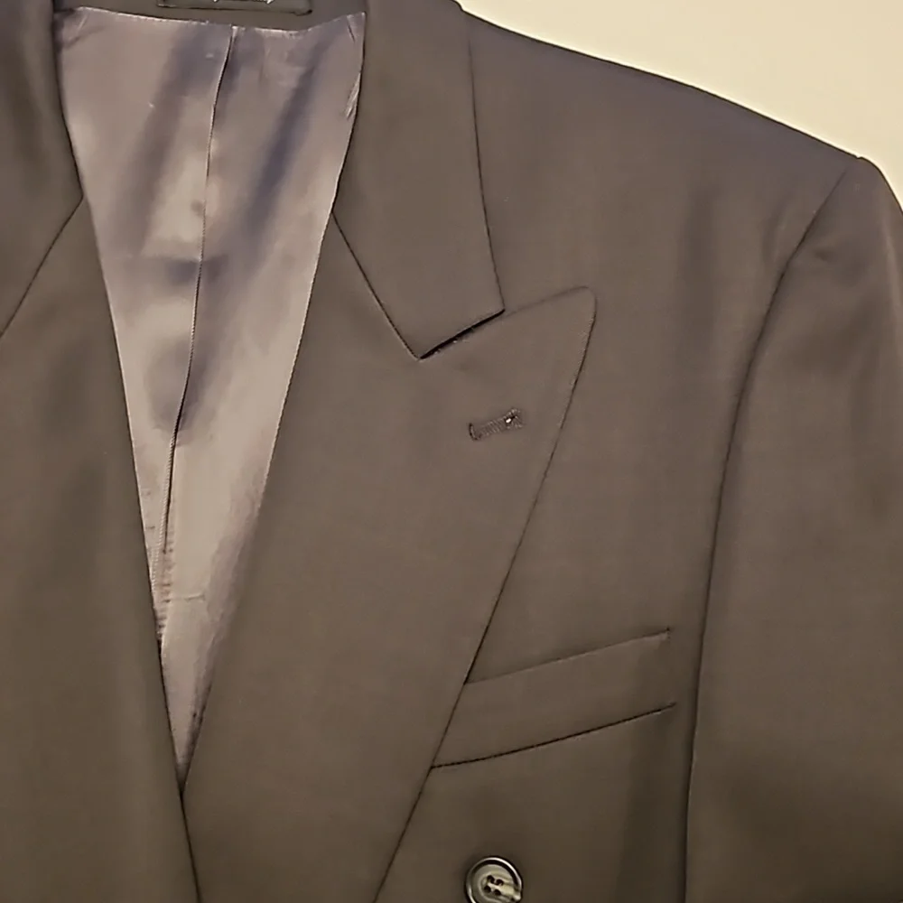 Gianfranco Ruffini Italy 100% Wool Double Breasted Olive Suit 43R / 35.5X31.25 - Picture 2 of 14
